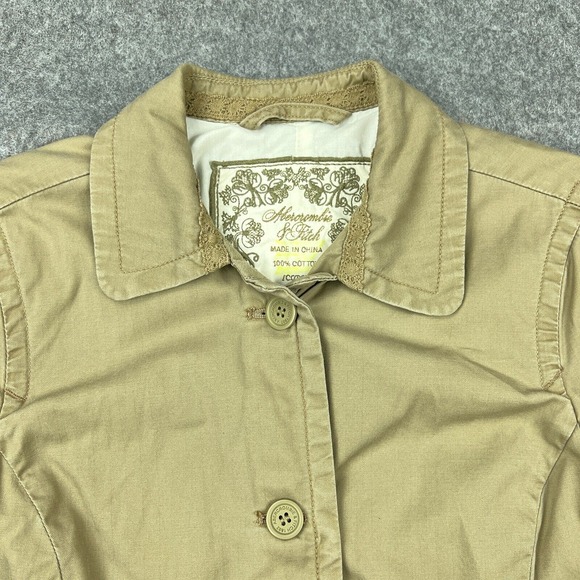 Abercrombie Fitch Trench Coat Womens Medium Brown Cotton Lined Belted Button Up - Picture 2 of 13